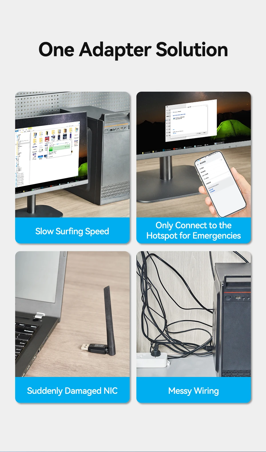Vention WiFi Adapter AC650 WiFi5 5G&2.4G USB WiFi Card Dongle for PC Desktop Laptop Wifi Antenna USB Ethernet Network Card