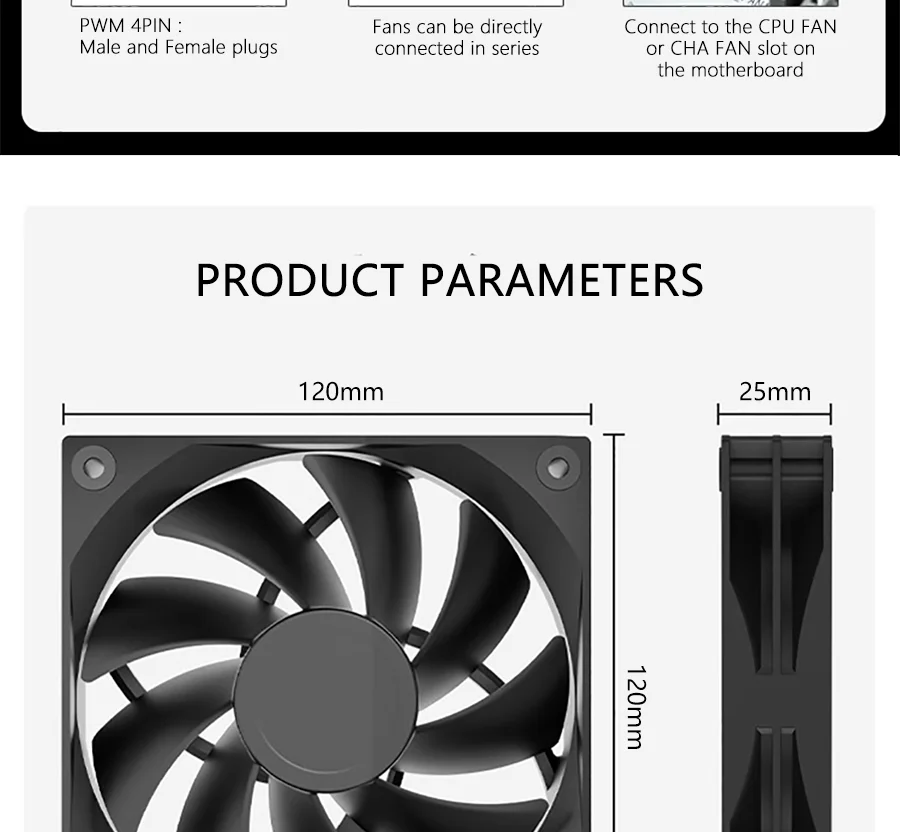 JUMPEAK JP120 120mm Fan 2000RPM High Speed 4PIN PWM Silent Hydraulic Bearing 12cm Cooling Fans for Gaming PC Case Liquid Cooler