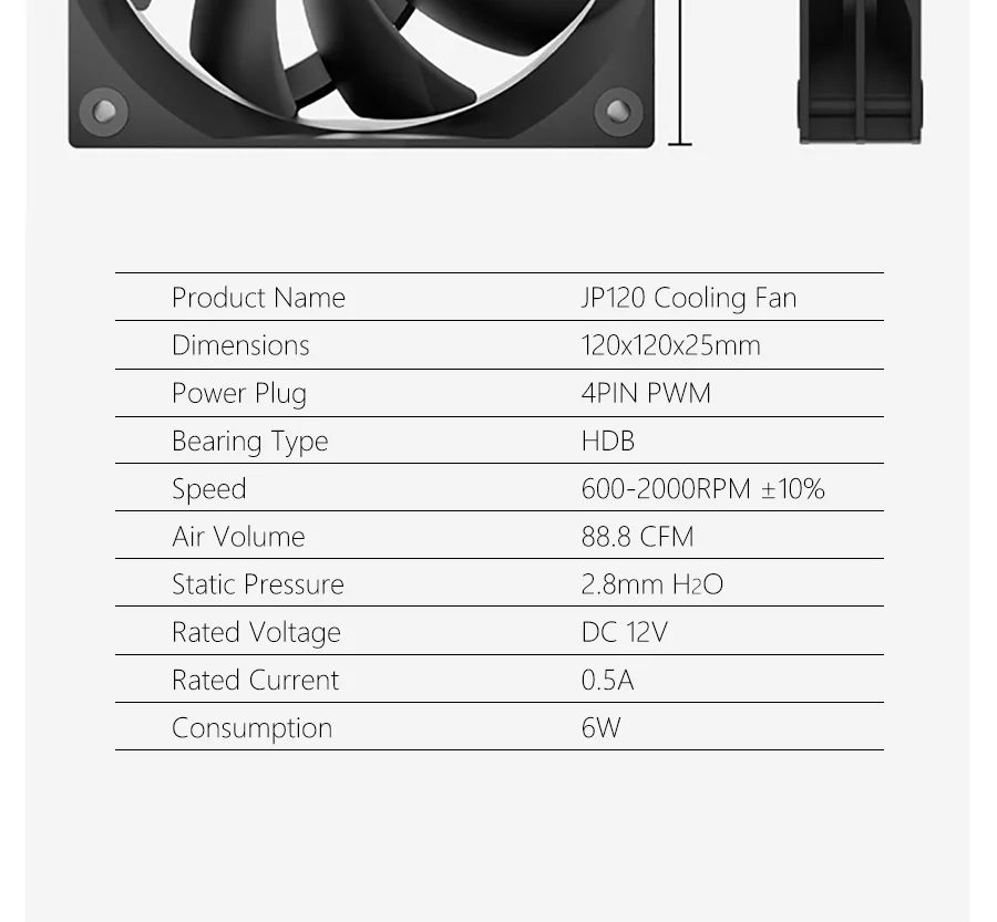 JUMPEAK JP120 120mm Fan 2000RPM High Speed 4PIN PWM Silent Hydraulic Bearing 12cm Cooling Fans for Gaming PC Case Liquid Cooler