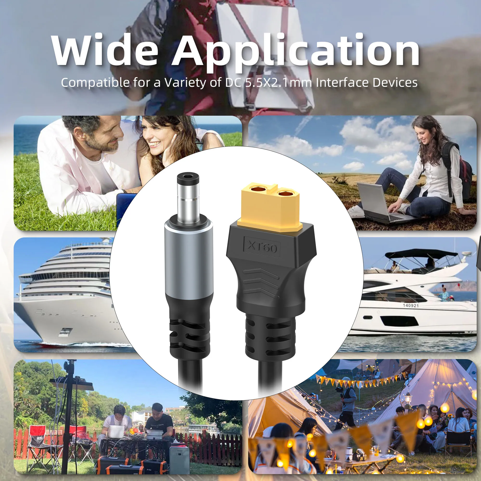 16AWG XT60 Female To DC5521 Male Power Cable Adapter for Solar Power Station and Laptops