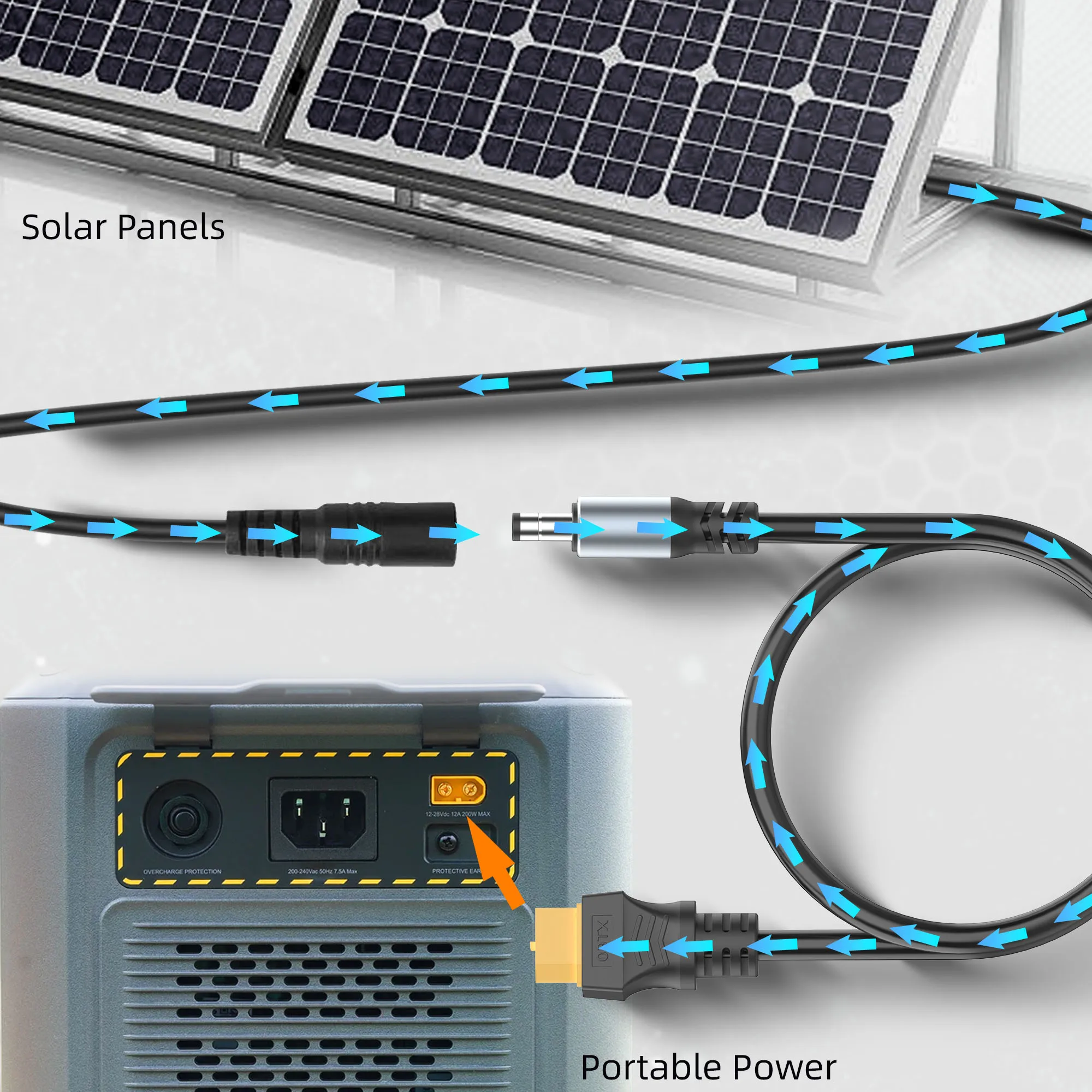 16AWG XT60 Female To DC5521 Male Power Cable Adapter for Solar Power Station and Laptops
