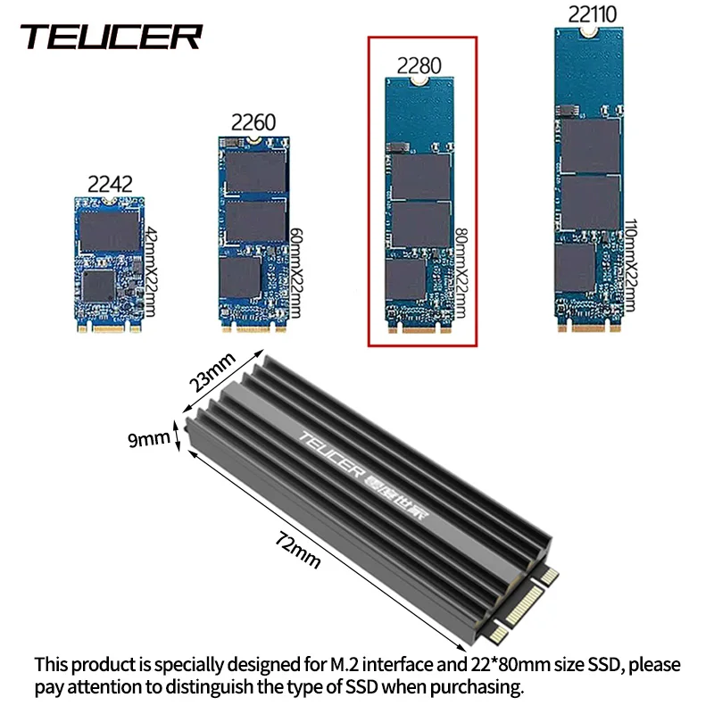 TEUCER M2 SSD Heatsink NVME 2280 Solid State Disk Drive Radiator Cooler Cooling Pad for Desktop PC M.2 NVME PS5 Heatsink
