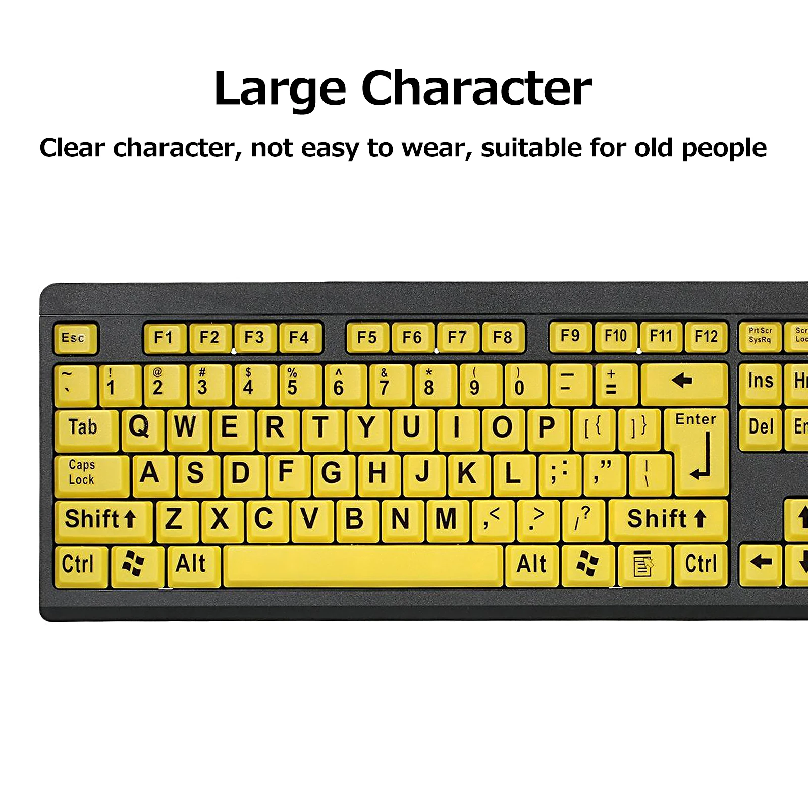 Wired Keyboard USB Large Print Computer Keyboard for Low Vision Users High Contrast 104 Keys Letters for Old Men