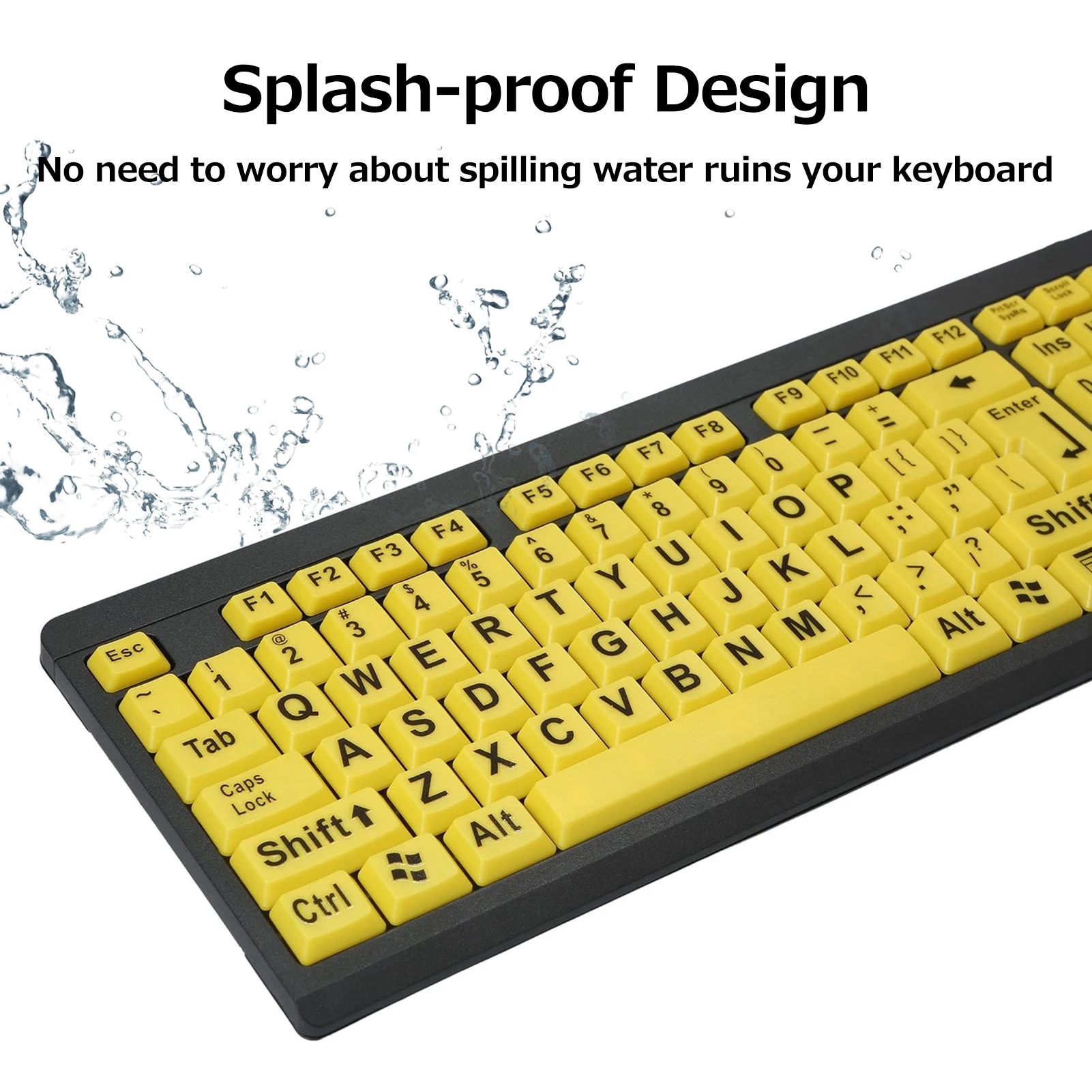 Wired Keyboard USB Large Print Computer Keyboard for Low Vision Users High Contrast 104 Keys Letters for Old Men