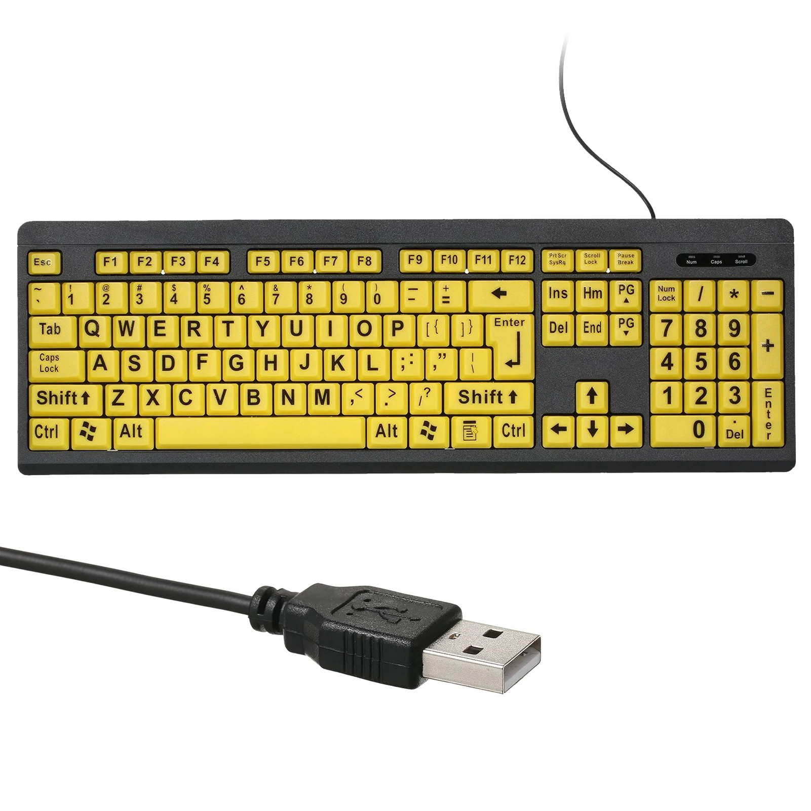 Wired Keyboard USB Large Print Computer Keyboard for Low Vision Users High Contrast 104 Keys Letters for Old Men