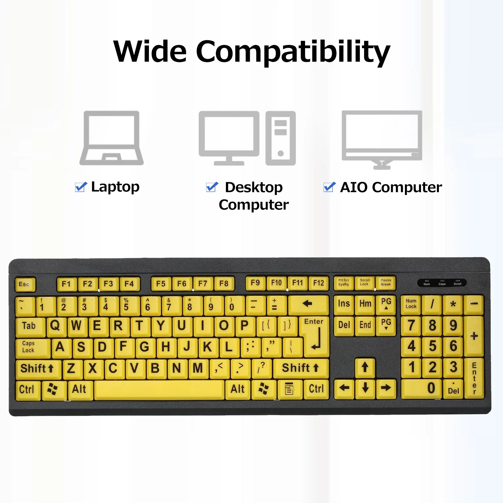 Wired Keyboard USB Large Print Computer Keyboard for Low Vision Users High Contrast 104 Keys Letters for Old Men