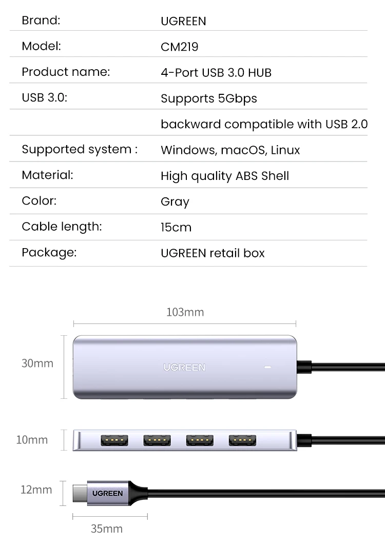 UGREEN USB C HUB 4 Ports Type C to USB 3.0 Hub Splitter Adapter for Laptop MacBook Mac Mini iPad Pro Samsung S25 iPhone 17