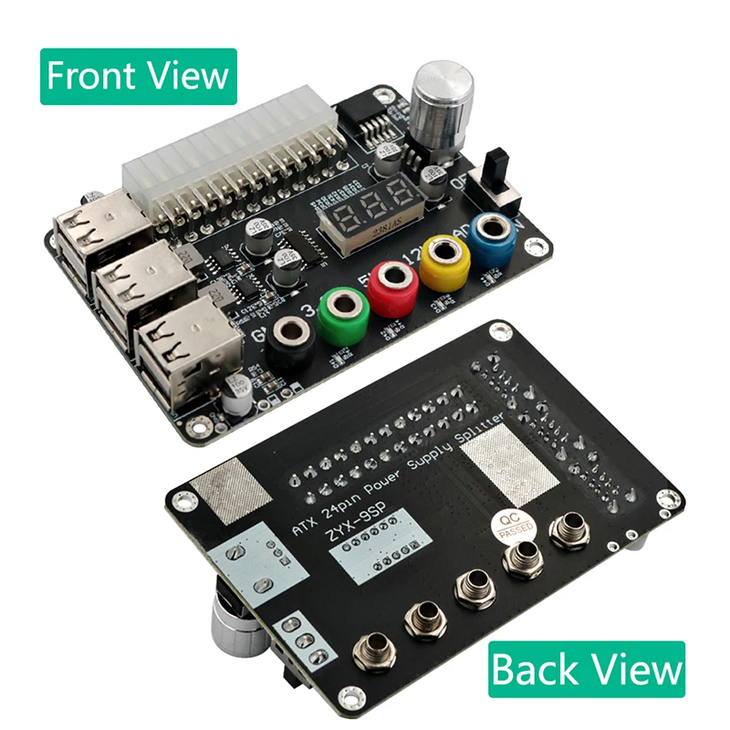 24Pin ATX Power Supply Breakout Board Power Module Adapter Connector Adjustable Voltage Knob 6 Port USB 2.0 Supports QC2.0 QC3.0