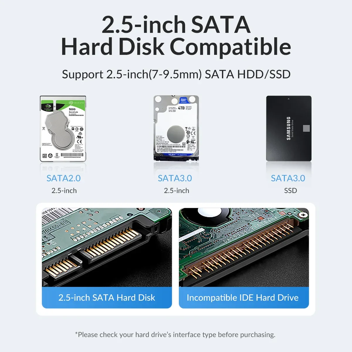 ORICO 2.5 inch HDD Enclosure SATA to USB 3.0 Type-C External Hard Drive Case 5Gbps Speed SATA SSD HDD Case 6TB Storage Box