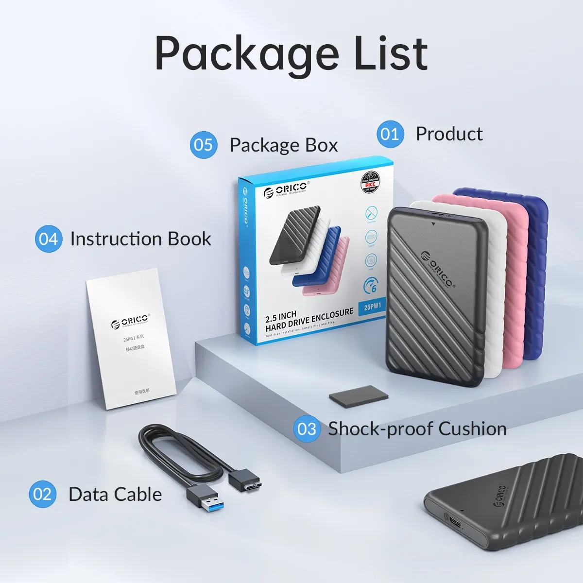 ORICO 2.5 inch HDD Enclosure SATA to USB 3.0 Type-C External Hard Drive Case 5Gbps Speed SATA SSD HDD Case 6TB Storage Box
