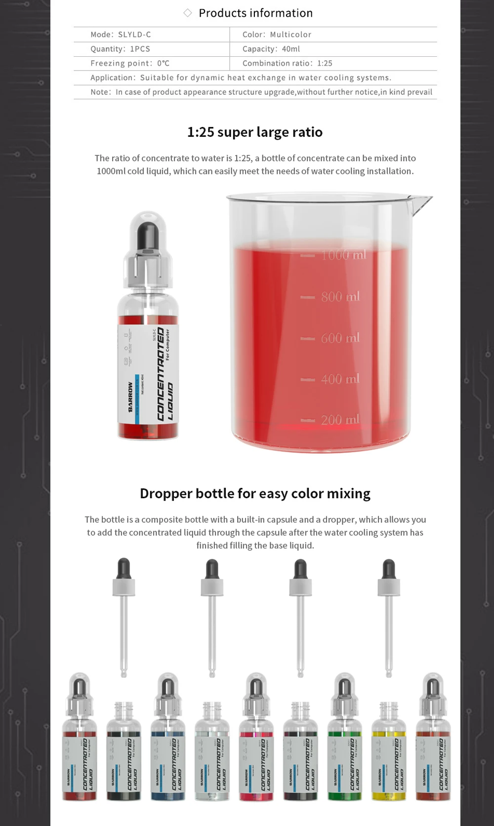 Barrow Water Coolant Colorful Liquid Deionized Thermal Fluid For Computer PC Water Cooling System Refrigeracion Liquida,SLYLD-C