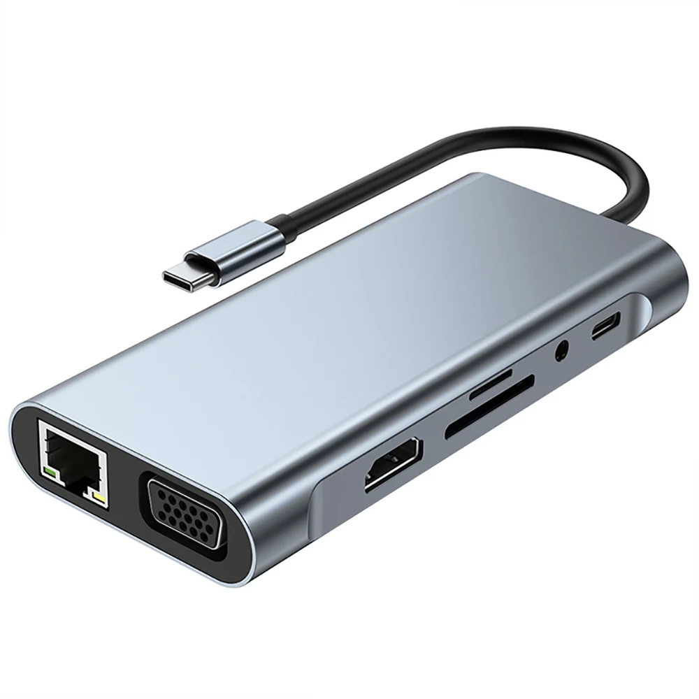 11-in-1 Type-C Docking Station USB 3.0 HUB USB C Splitter Type C to 4K HDMI VGA PD RJ45 100M Network Adapter for Laptop Macbook