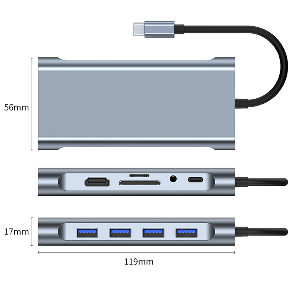 11-in-1 Type-C Docking Station USB 3.0 HUB USB C Splitter Type C to 4K HDMI VGA PD RJ45 100M Network Adapter for Laptop Macbook