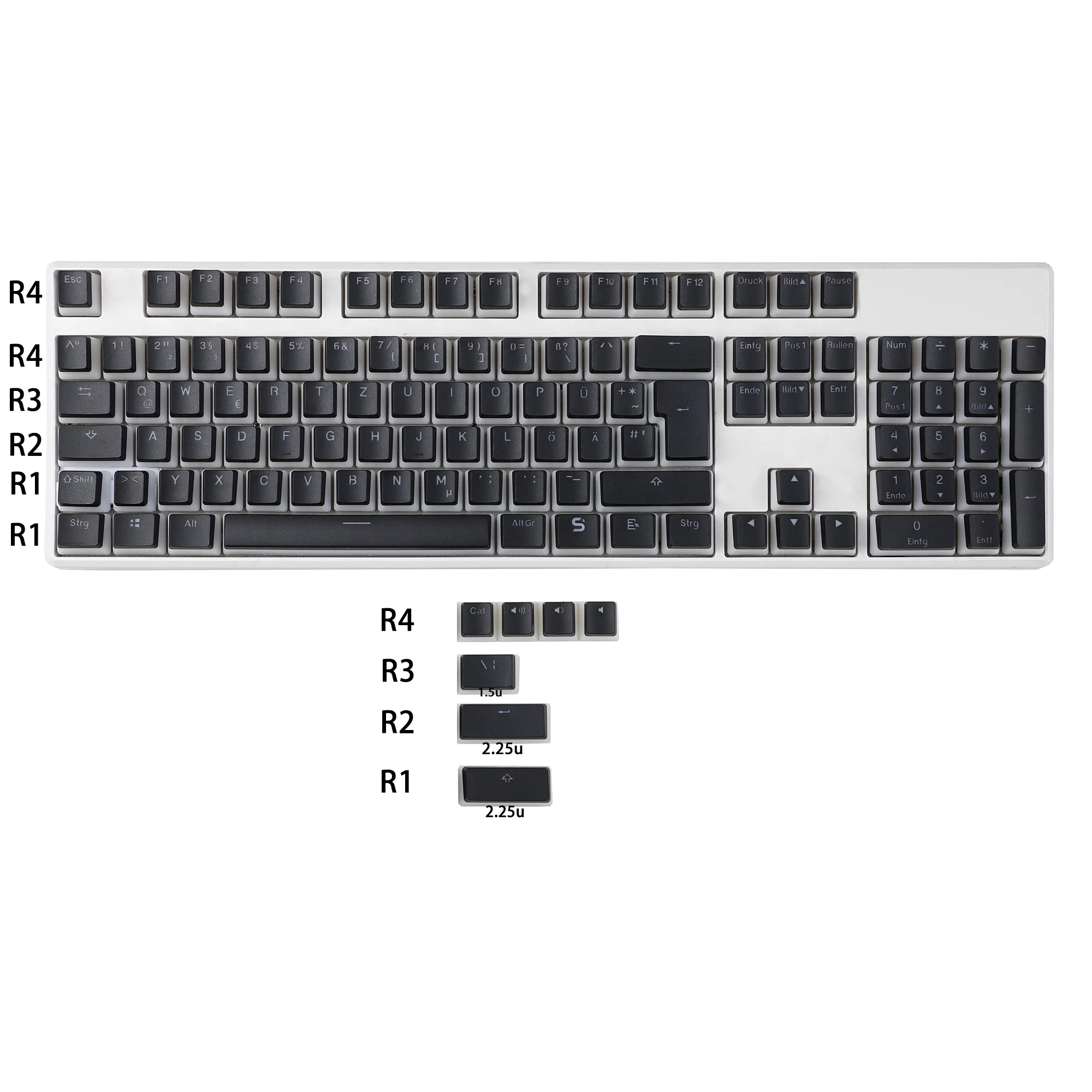 YMDK Pudding German ISO QWERTZ Double Shot PBT Shine Through OEM Profile Keycap Set Suitable For MX Switches Mechanical Keyboard