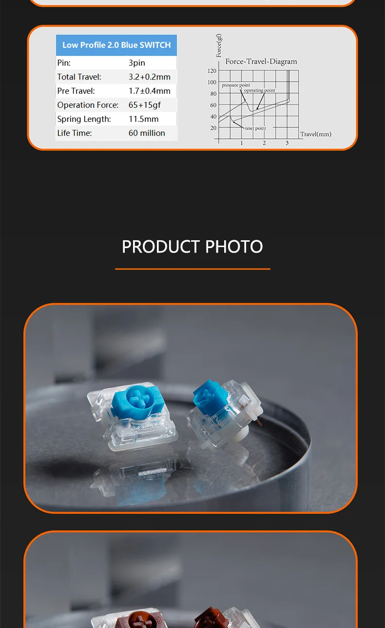 Gateron Low Profile Switch 2.0 Red Blue Brown Silver 3 pins for ultra-slim ultimate Mechanical Keyboard air75 air60 K1 K3 K7