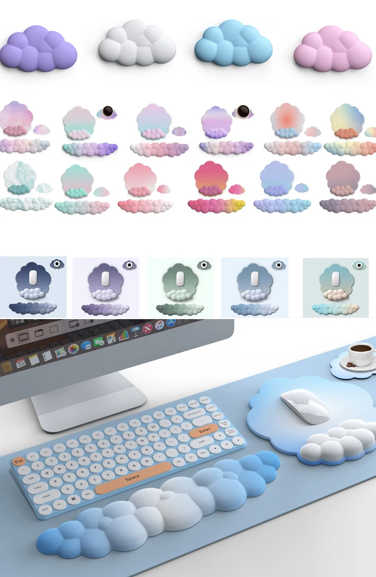 Cloud Keyboard Wrist Rest Mouse Pad Wrist Support Keyboard Set with Ergonomic Memory Foam Anti-Slip Base for Home Office Laptop