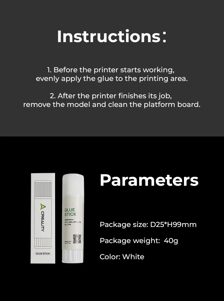 Creality Glue Stick for Build Plate 21g Maintained Constant Adhesion Application PLA/ABS/PETG/PC/PA/TPU
