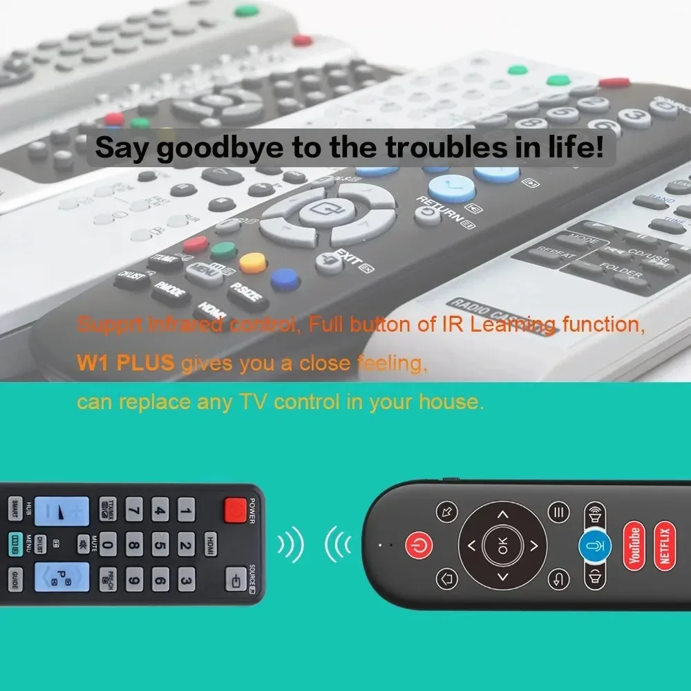 2.4G Wireless Gyroscope Air Mouse Voice Remote Control Mini Keyboard IR Learning Backlit Transmitter for Android Smart TV Box PC