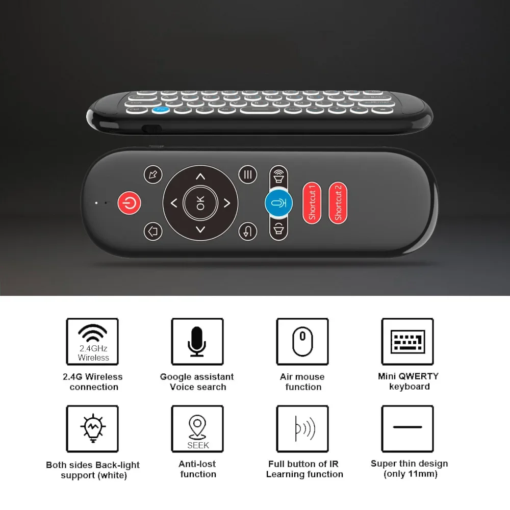 2.4G Wireless Gyroscope Air Mouse Voice Remote Control Mini Keyboard IR Learning Backlit Transmitter for Android Smart TV Box PC