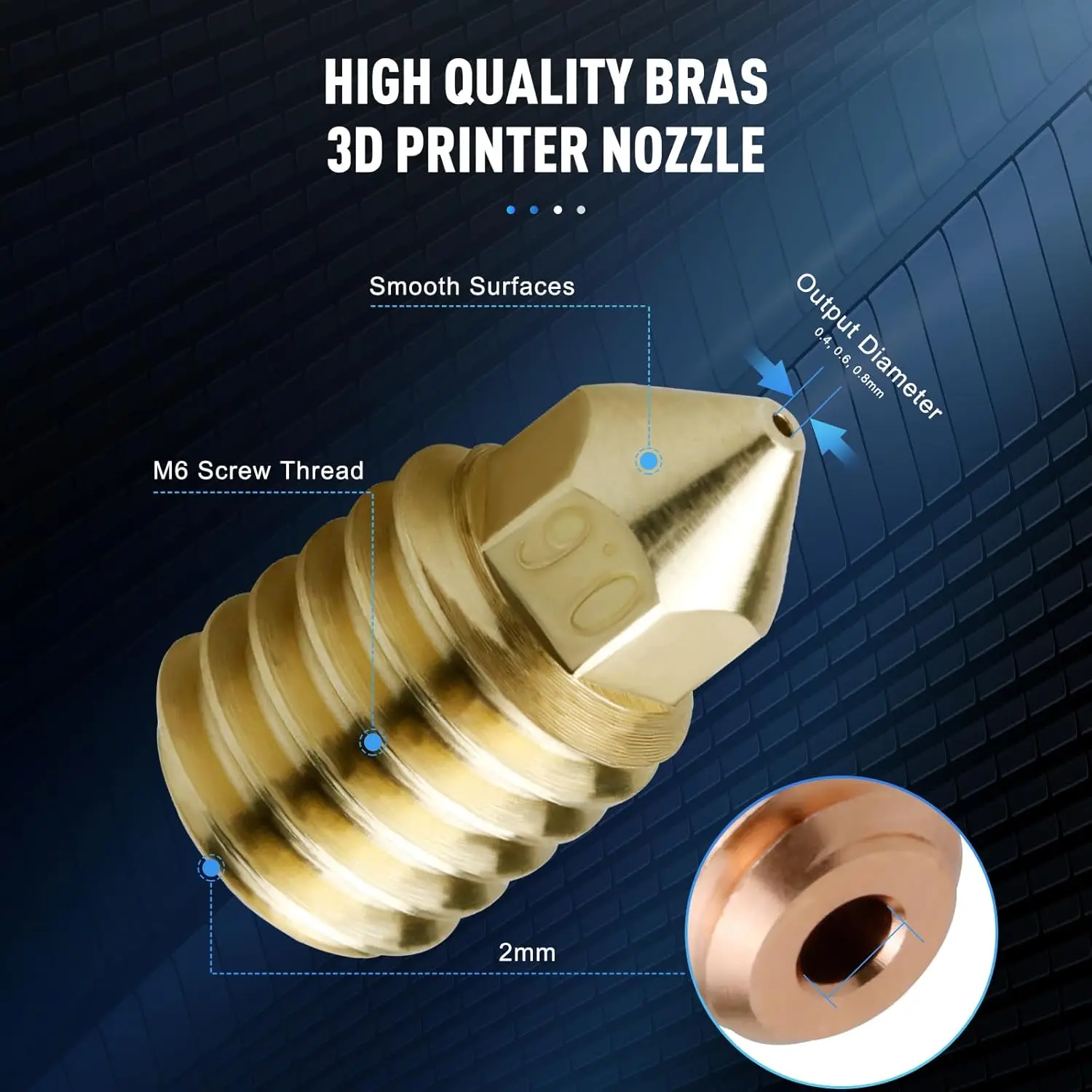 For Bambu Lab Nozzle Brass 3D Printer Parts 0.4/0.6/0.8/1.0mm High Flow X1C V2 P1P Hotend Nozzle M6 1.75 For Bambulab X1 P1S