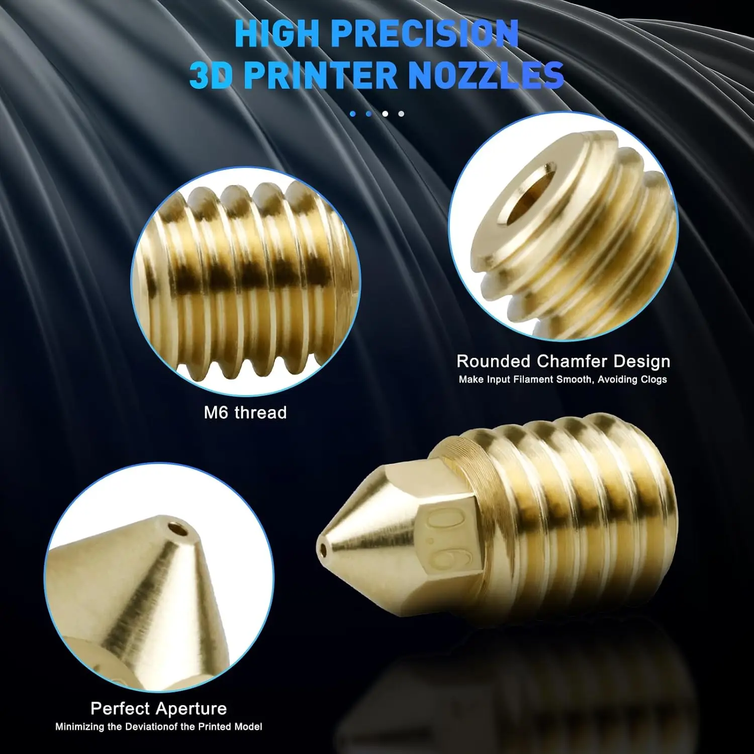 For Bambu Lab Nozzle Brass 3D Printer Parts 0.4/0.6/0.8/1.0mm High Flow X1C V2 P1P Hotend Nozzle M6 1.75 For Bambulab X1 P1S