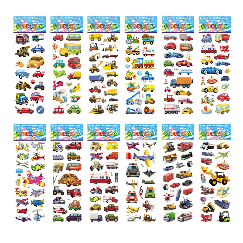10 Sheets 3D Puffy Stickers for Kids Engineering Vehicle Excavator Stickers Cartoon Cars Stickers Toys for Children Gift for Boy