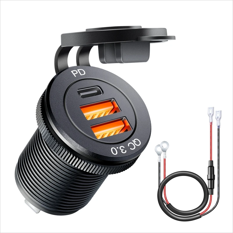 USB Socket in the Car Quick Charge PD 3.0 Car Charger 60W Outlet Socket for 12V 24V Motorcycle Boat Marine Truck ATV