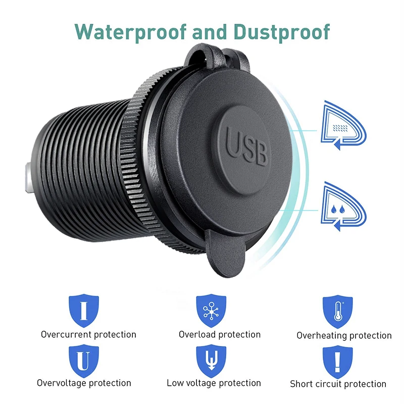 USB Socket in the Car Quick Charge PD 3.0 Car Charger 60W Outlet Socket for 12V 24V Motorcycle Boat Marine Truck ATV