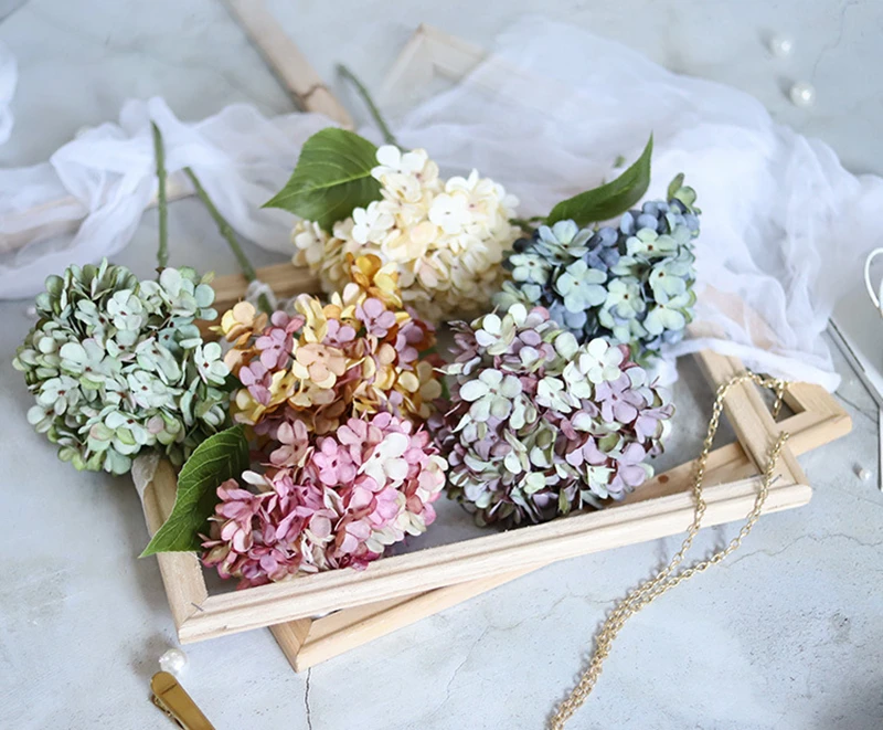 Artificial Flowers Silk Hydrangea Vase for Home Decoration Accessories Wedding Decorative Fake Plants Christmas Garland Material