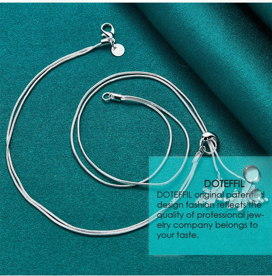 DOTEFFIL 925 Sterling Silver Two Dragonfly Pendant Necklace For Women Snake Chain Necklace Wedding Engagement Jewelry