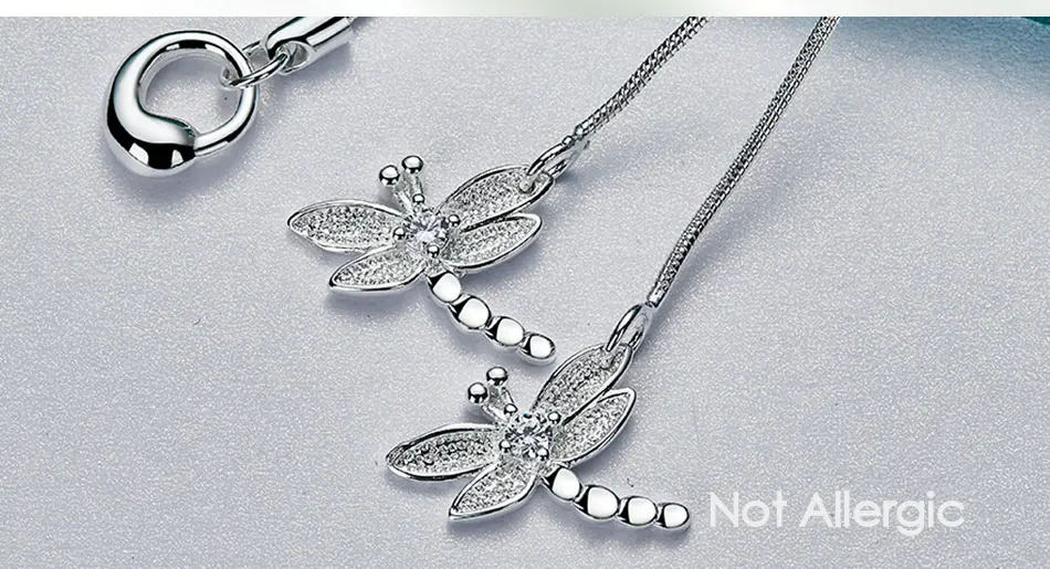 DOTEFFIL 925 Sterling Silver Two Dragonfly Pendant Necklace For Women Snake Chain Necklace Wedding Engagement Jewelry