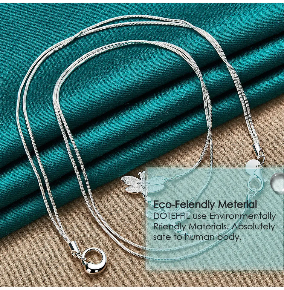 DOTEFFIL 925 Sterling Silver Two Dragonfly Pendant Necklace For Women Snake Chain Necklace Wedding Engagement Jewelry