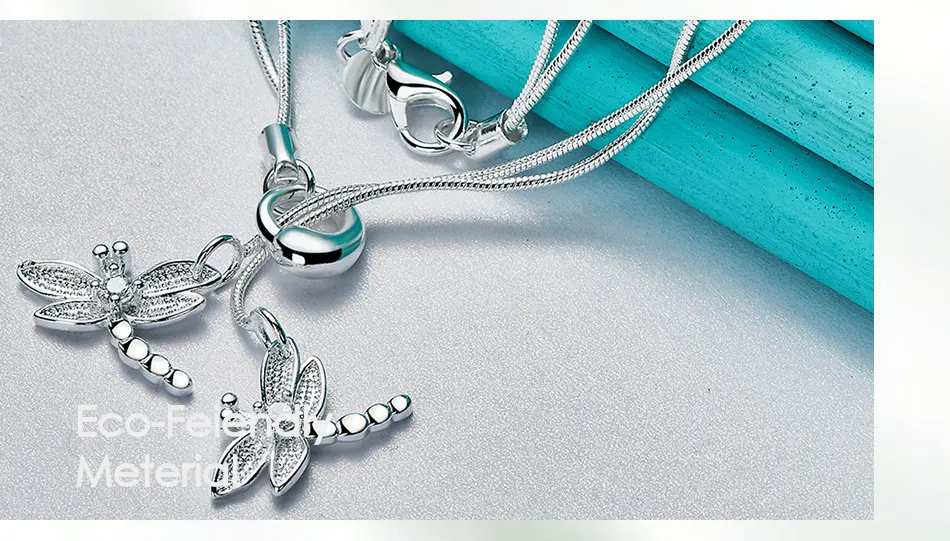 DOTEFFIL 925 Sterling Silver Two Dragonfly Pendant Necklace For Women Snake Chain Necklace Wedding Engagement Jewelry