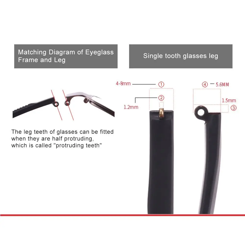 1 Pair Single Tooth Eyeglasses Temple Arm Single Tooth TR90 Eyeglasses Replacement Leg Repair Eyewear Tool Accessories