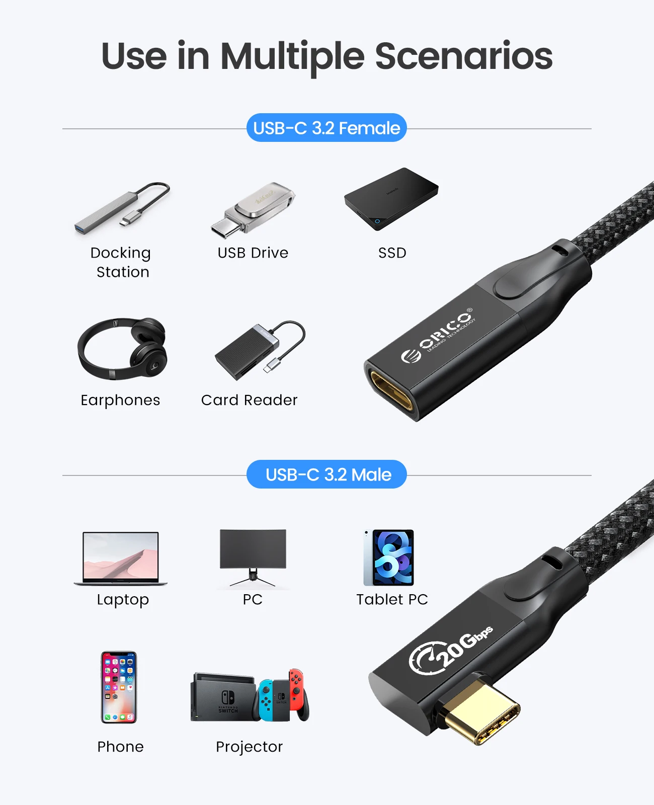 ORICO Type C HUB USB HUB 3.0 4-Port Splitter USB HUB Adapter Expansion Dock Ultra-Slim OTG Adapter For PC Computer Accessories