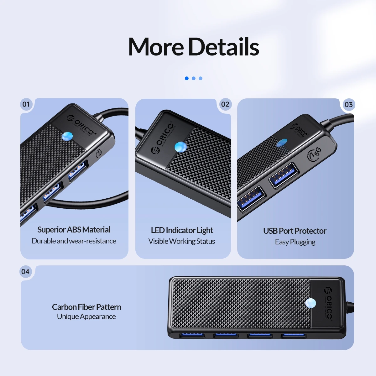 ORICO Type C HUB USB HUB 3.0 4-Port Splitter USB HUB Adapter Expansion Dock Ultra-Slim OTG Adapter For PC Computer Accessories