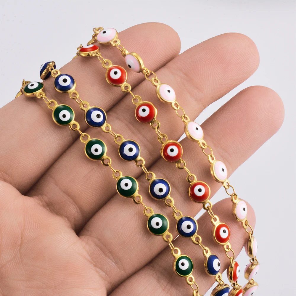 Stainless Steel Bracelets Blue Red Evil Eye Enamel Bead Bracelet For Women Lucky Turkish Eye Jewelry Gifts