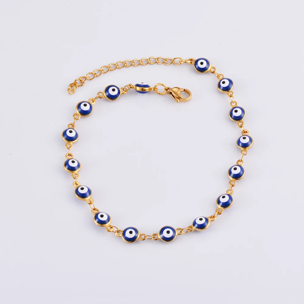 Stainless Steel Bracelets Blue Red Evil Eye Enamel Bead Bracelet For Women Lucky Turkish Eye Jewelry Gifts