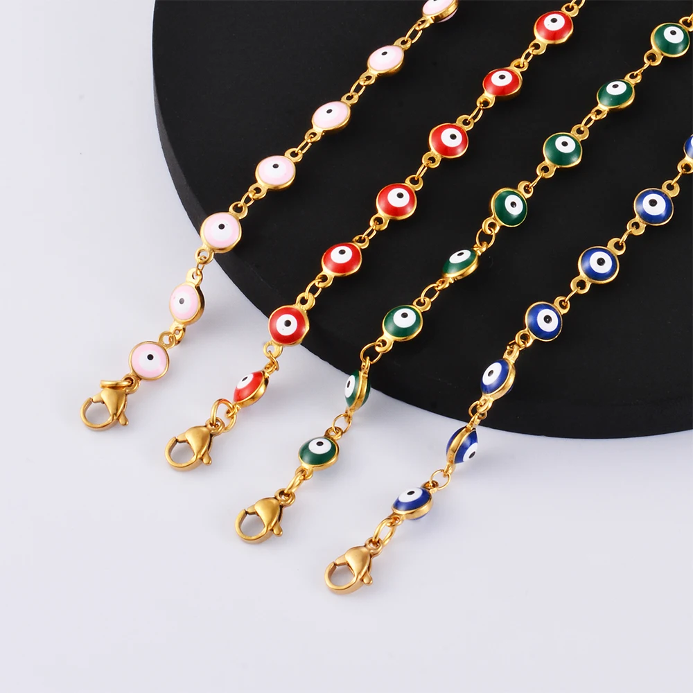 Stainless Steel Bracelets Blue Red Evil Eye Enamel Bead Bracelet For Women Lucky Turkish Eye Jewelry Gifts