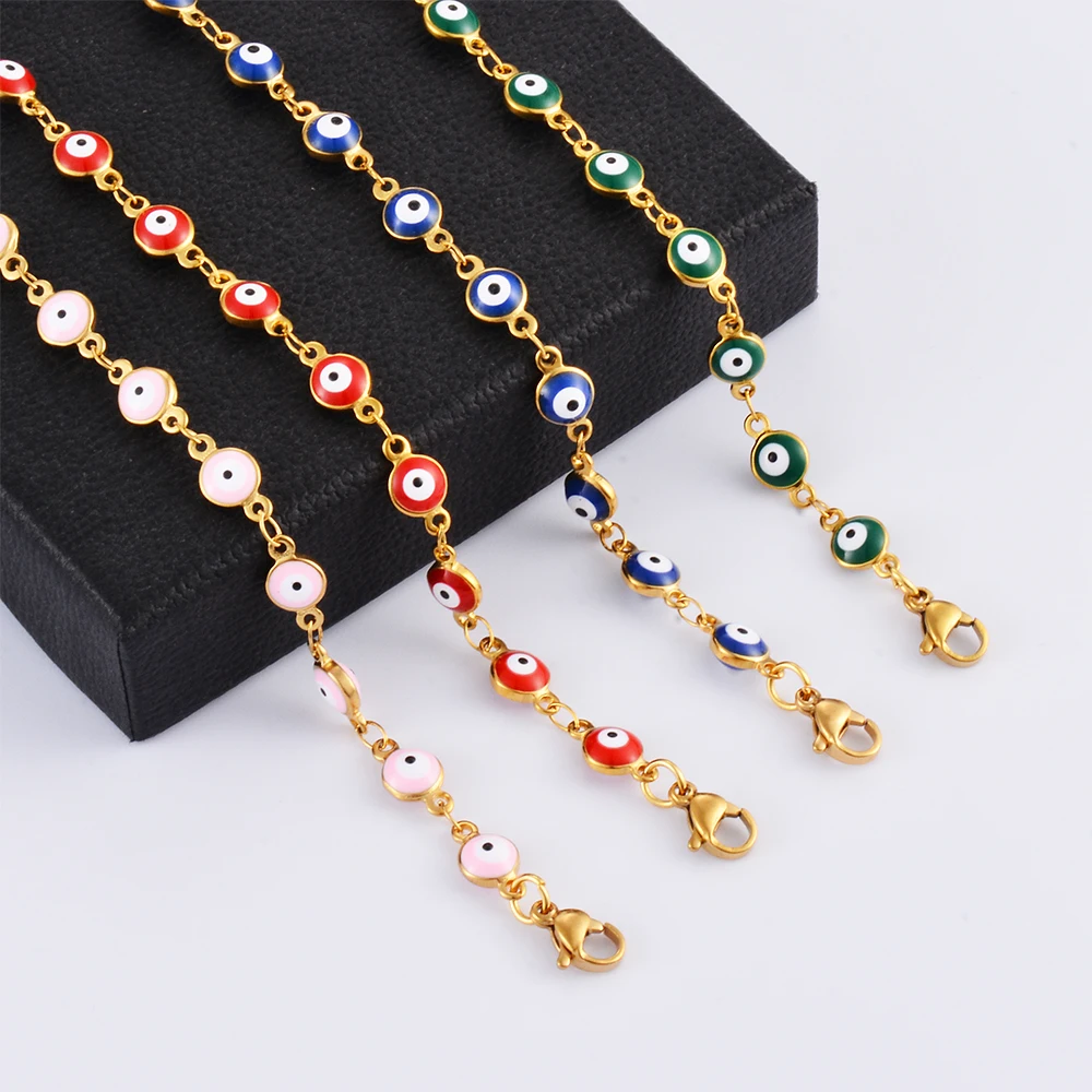 Stainless Steel Bracelets Blue Red Evil Eye Enamel Bead Bracelet For Women Lucky Turkish Eye Jewelry Gifts