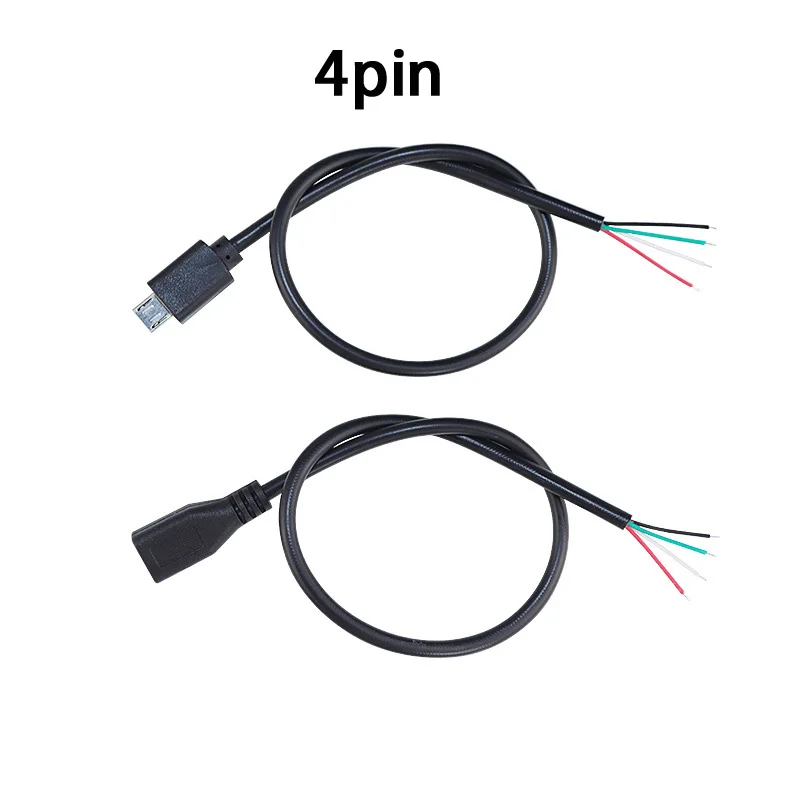 2Pin 4Pin Micro USB Male / Female to Open Wire 2 Core 4 Core Power Data Charging Wire Connector Cable