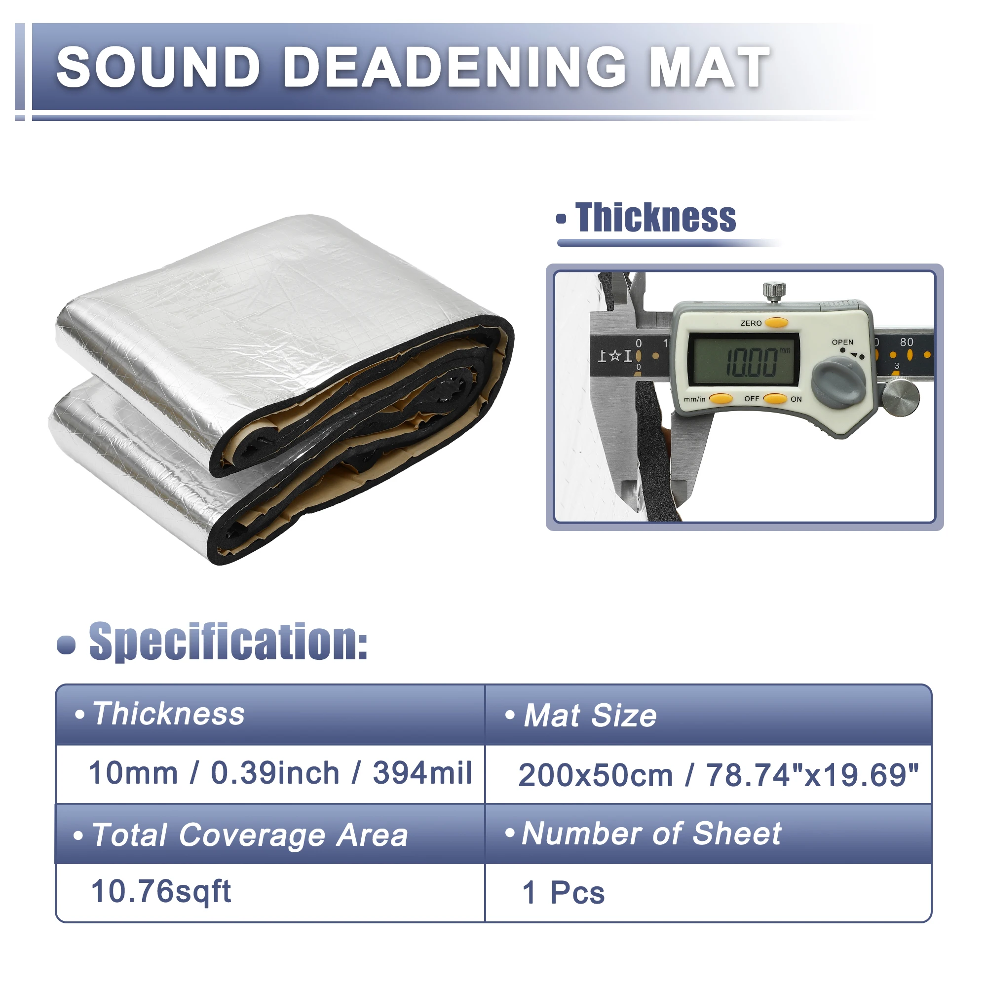 Uxcell Car Firewall Heat Sound Deadener Insulation Mat Aluminium Coating Cotton Self-adhesive Noise Insulation 5mm 10mm