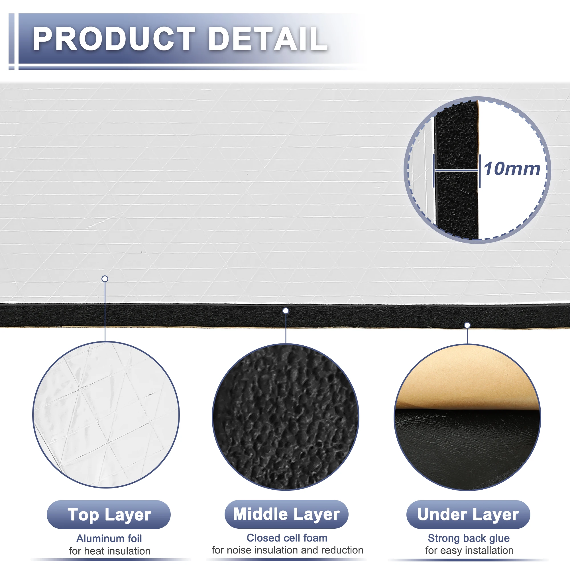Uxcell Car Firewall Heat Sound Deadener Insulation Mat Aluminium Coating Cotton Self-adhesive Noise Insulation 5mm 10mm