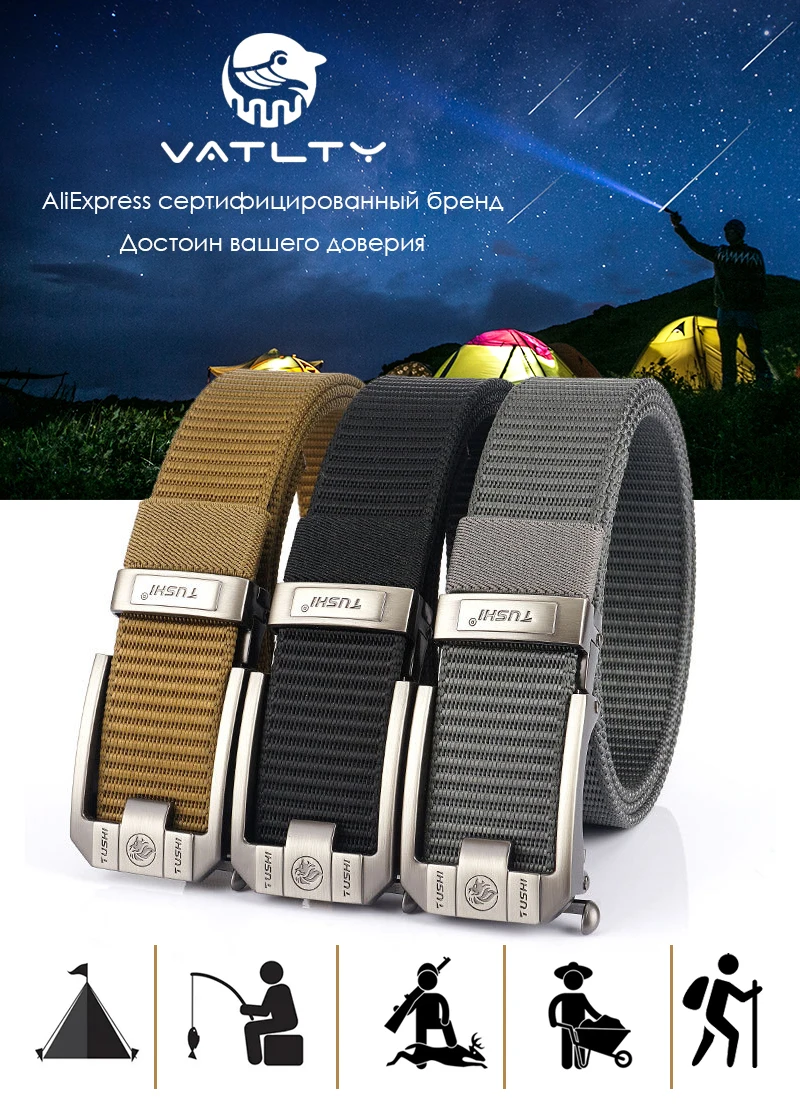 VATLTY Automatic Buckle Belt for Men 34mm Real Nylon Military Tactical Belt Non Slip Hiking Hunting Belt Male Envio Gratis