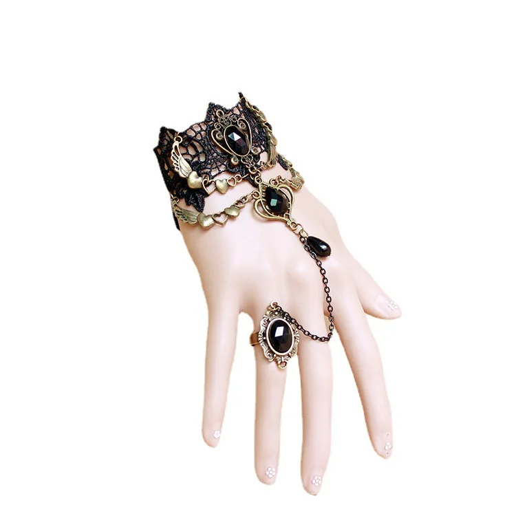 2026 New Model Gothic Steampunk Lace Cuff Fingerless Glove Arm Warmer Bracelet Black Halloween Accessories