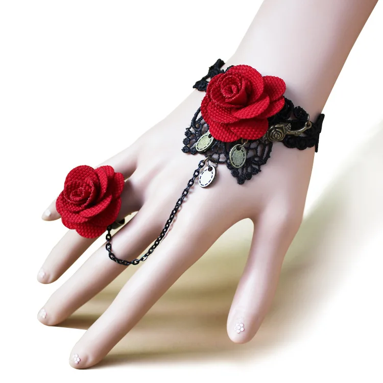 2026 New Model Gothic Steampunk Lace Cuff Fingerless Glove Arm Warmer Bracelet Black Halloween Accessories