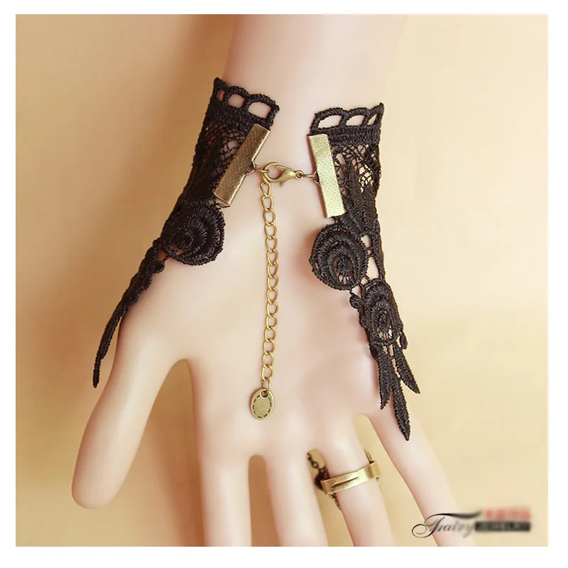 2026 New Model Gothic Steampunk Lace Cuff Fingerless Glove Arm Warmer Bracelet Black Halloween Accessories