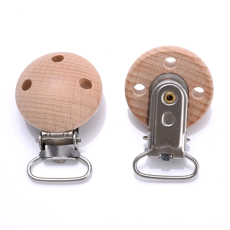 10Pcs Natural Beech Wooden Pacifier Chain Dummy Holder Clips 30mm Round Wood Pacifier Clip Food Grade Baby Teether Chew Toys