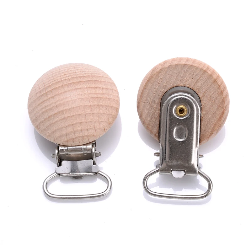 10Pcs Natural Beech Wooden Pacifier Chain Dummy Holder Clips 30mm Round Wood Pacifier Clip Food Grade Baby Teether Chew Toys