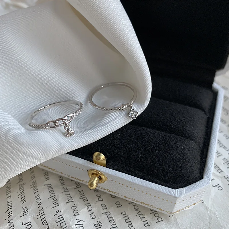 New Fashion Chain Rose Flowers Pendant Rings for Women Personality Zircon Opening Ring Anniversary Romance Jewelry